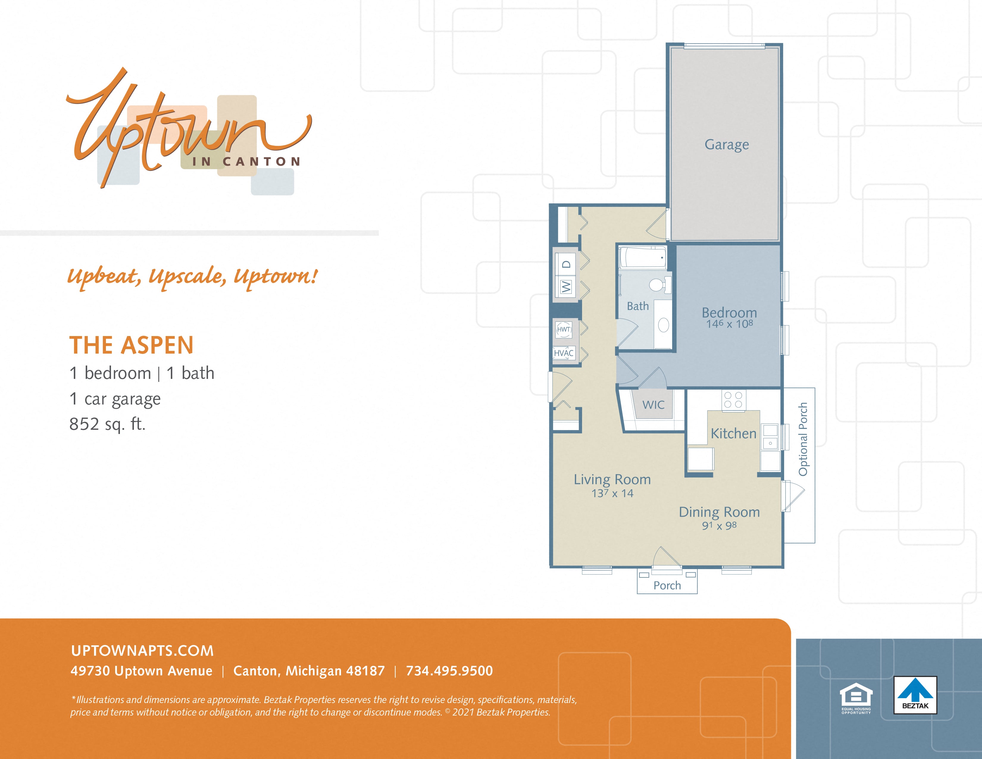 The Aspen - includes a 1 car attached garage floor plan